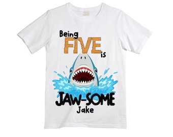 Being FIVE is JAW-SOME Birthday Five theme Birthday Shirt. 5th  Birthday. Ocean Birthday Shirt. Shark Theme Birthday Shirt.