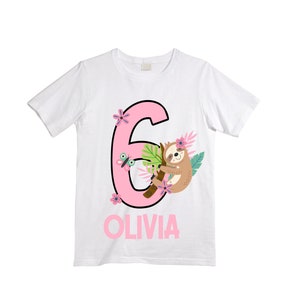 Personalized Sloth SIX Birthday Girl Shirt. Cake Smash Short Sleeve Birthday Shirt. 6th . Birthday Shirt