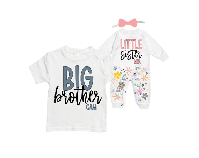 Big Brother/Little Sister Matching Sibling Set. Baby Shower Gift. Take Home Outfit. Matching Sibling Set