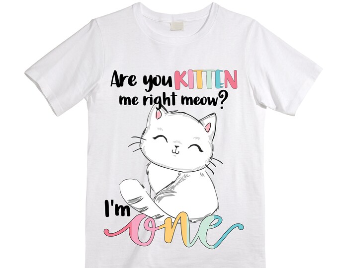 Kitten / Cat / Purr fectly / Are you Kitten Me Right Meow ONE Birthday Girl Shirt. Cake Smash Birthday Shirt. ONE. Birthday Shirt