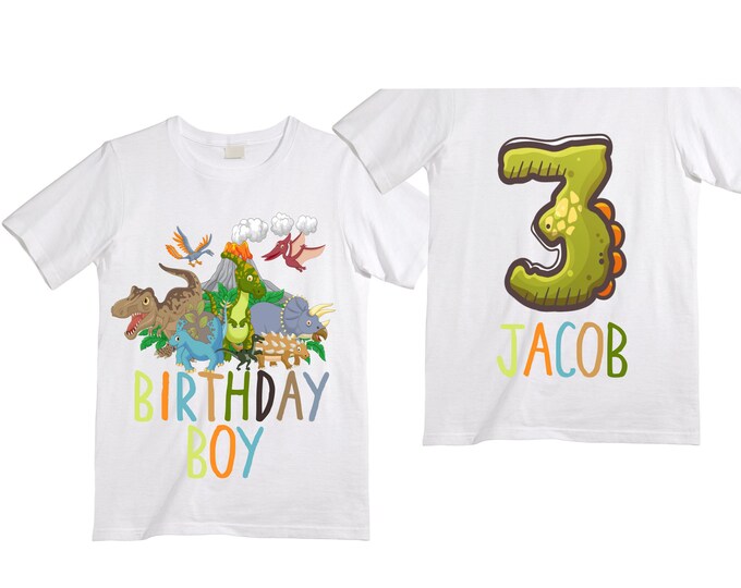 Personalized ROAR! Dinosaur theme Birthday Shirt. Three Birthday. Boy's Dino Birthday Shirt. Dinosaur Roar Birthday Shirt. THREE Rex