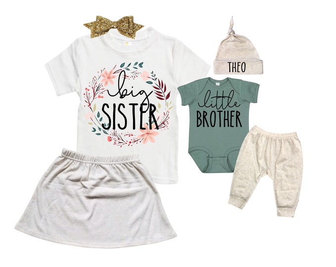 Big Sister/Little Brother Matching Sibling Set. Baby Shower Gift. Take Home Outfit. Matching Sibling Set