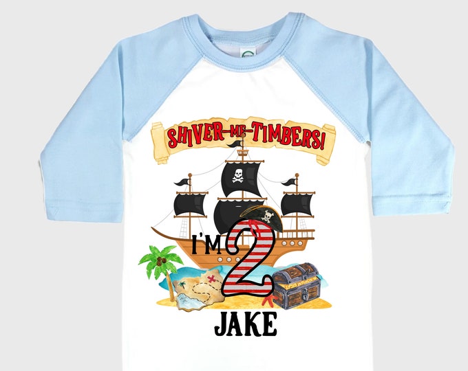 Personalized Pirate Ship theme Birthday Shirt. Two Birthday. Boy's Pirate Birthday. Shiver Me Timbers. Ahoy Matey. Arr. Arragh Shirt. Pirate