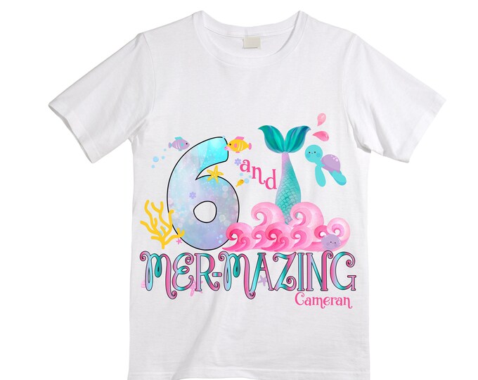 Personalized Mermaid Under the Sea Mermazing SIX Birthday Girl Shirt. Cake Smash Birthday Shirt. 6th . Birthday Shirt