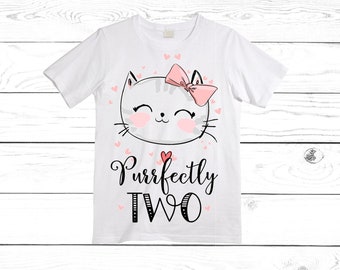 Cat/ Kitten/ Are you Kitten Me Right Meow / Purr fectly TWO Birthday Girl Shirt. Cake Smash Sleeve Birthday Shirt. TWO . Birthday Shirt