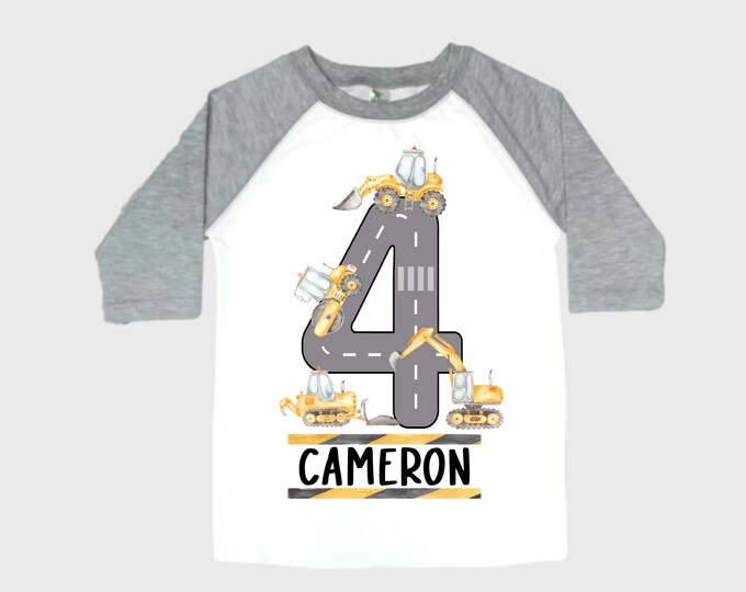 Personalized 4 Digger Construction  FOUR  Trash Truck theme Birthday Shirt. Fourth Birthday. Boy's Birthday .