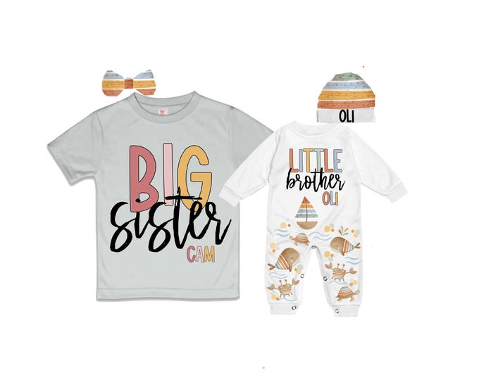 Big Sister/Little Brother Matching Sibling Set. Baby Shower Gift. Take Home Outfit. Matching Sibling Set