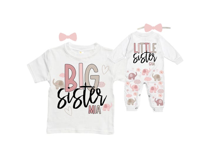 SET Big Sister/Little Sister Matching Sister Set. Pregnancy Annoucement. Baby Shower Gift.