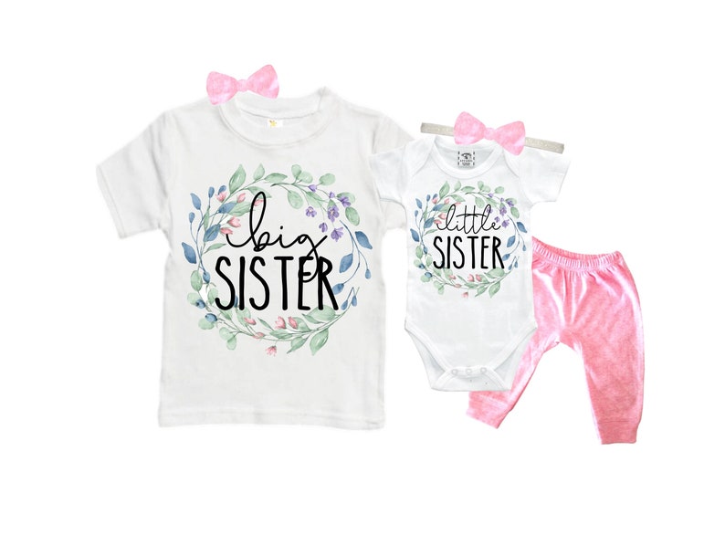 SET Big Sister/Little Sister Matching Sister Set. Pregnancy Annoucement. Baby Shower Gift. image 1