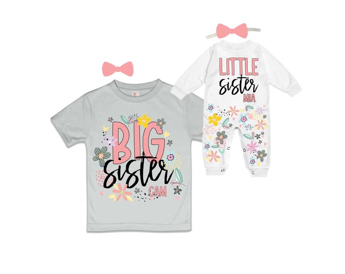 SET Big Sister/Little Sister Matching Sister Set. Pregnancy Annoucement. Baby Shower Gift.
