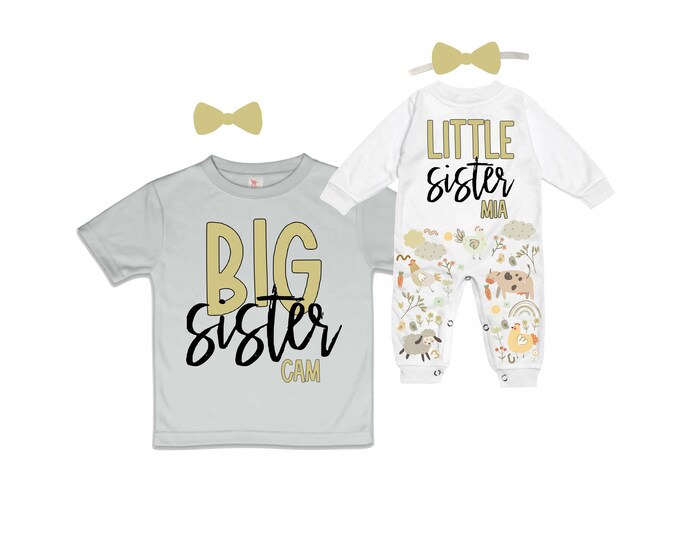 SET Big Sister/Little Sister Matching Sister Set. Pregnancy Annoucement. Baby Shower Gift.