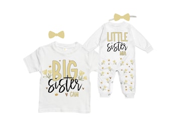 SET Big Sister/Little Sister Matching Sister Set. Pregnancy Annoucement. Baby Shower Gift.