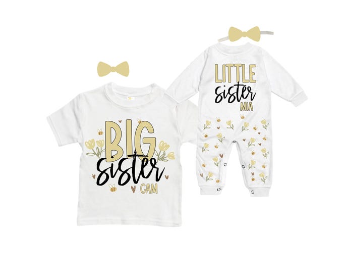 SET Big Sister/Little Sister Matching Sister Set. Pregnancy Annoucement. Baby Shower Gift.