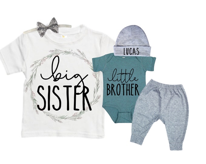 Big Sister/Little Brother Matching Sibling Set. Baby Shower Gift. Take Home Outfit. Matching Sibling Set