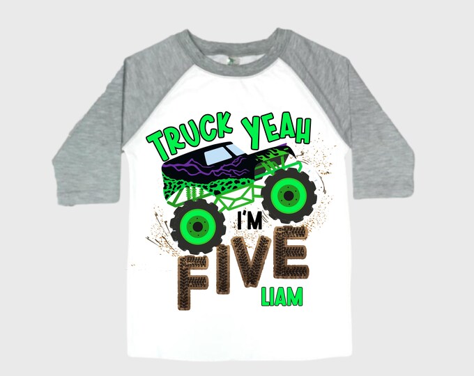 Personalized Monster Truck Crushing IT Birthday Shirt. FIVE Birthday. Boy's Truck Birthday Shirt. Monster Truck Racing Birthday Shirt.
