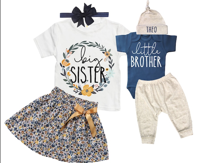 Big Sister/Little Brother Matching Sibling Set. Baby Shower Gift. Take Home Outfit. Matching Sibling Set
