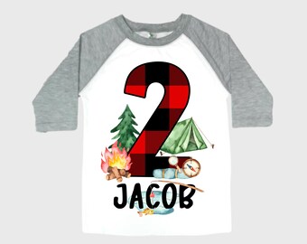Personalized Camping. Camp theme Birthday Shirt. Happy Camper Birthday. Camper Shirt . Two Birthday. Boy's Camp Birthday. adventure shirt