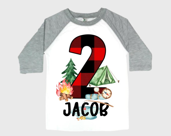 Personalized Camping. Camp theme Birthday Shirt. Happy Camper Birthday. Camper Shirt . Two Birthday. Boy's Camp Birthday. adventure shirt