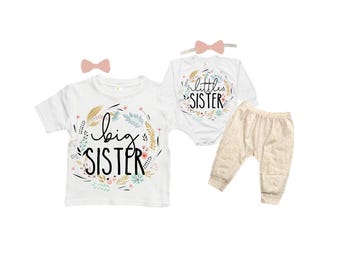 SET Big Sister/Little Sister Matching Sister Set. Pregnancy Annoucement. Baby Shower Gift.