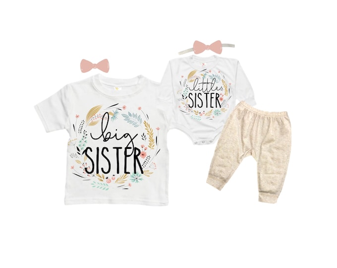 SET Big Sister/Little Sister Matching Sister Set. Pregnancy Annoucement. Baby Shower Gift.