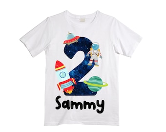 Personalized Space Birthday TWO Astronaut theme Birthday Shirt. TWO Birthday. Boy's Birthday Shirt. Spaceship Space ship Birthday Shirt.