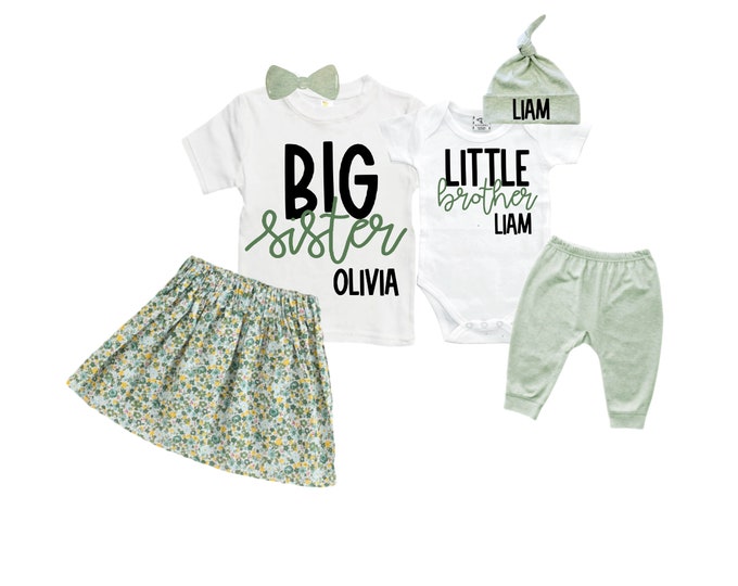 Big Sister/Little Brother Matching Sibling Set. Baby Shower Gift. Take Home Outfit. Matching Sibling Set