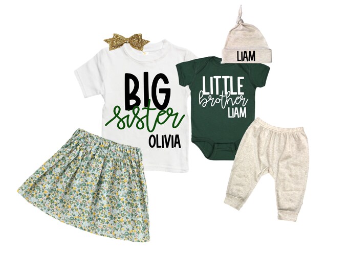 Big Sister/Little Brother Matching Sibling Set. Baby Shower Gift. Take Home Outfit. Matching Sibling Set