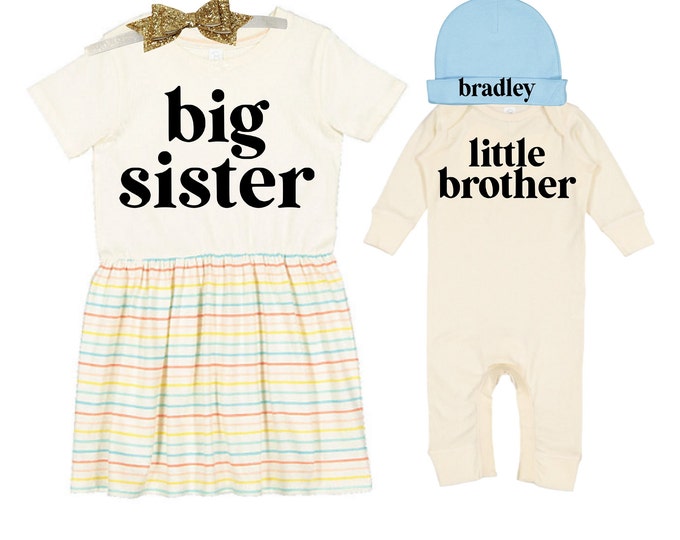Big Sister/Little Brother Matching Sibling Set. Baby Shower Gift. Take Home Outfit. Matching Sibling Set