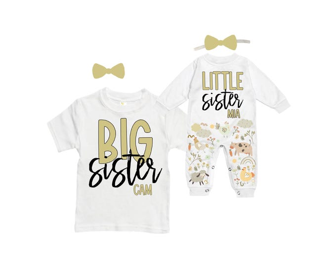 SET Big Sister/Little Sister Matching Sister Set. Pregnancy Annoucement. Baby Shower Gift.