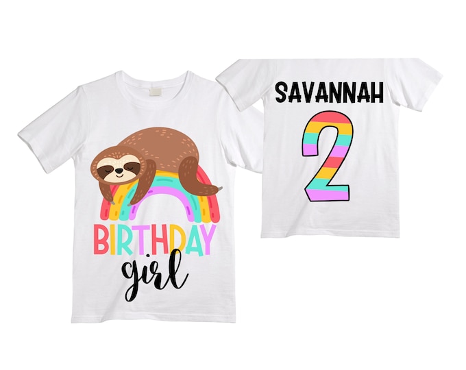 Personalized Sloth Themed TWO Birthday Girl Shirt. Cake Smash Sleeve Birthday Shirt. TWO . Birthday Shirt