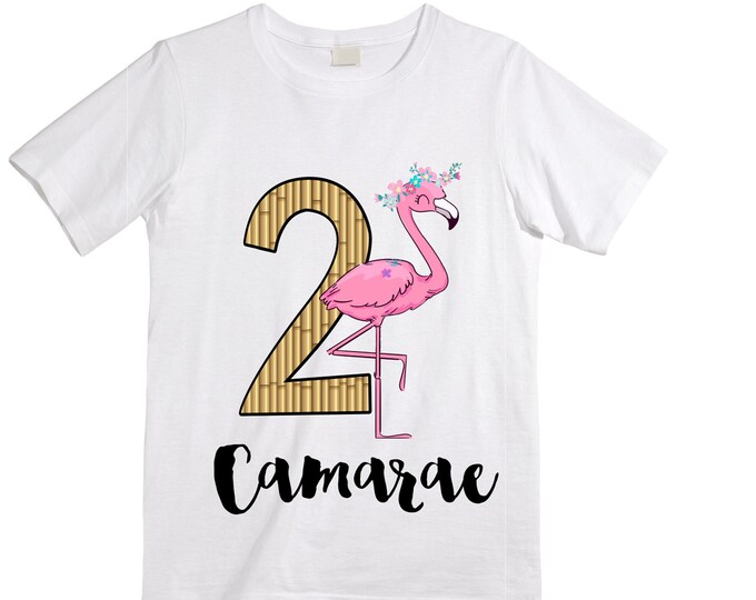 Personalized Flamingo Tropical  Themed TWO Birthday Girl Shirt. Cake Smash Sleeve Birthday Shirt. TWO . Birthday Shirt