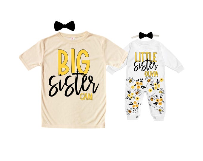 SET Big Sister/Little Sister Matching Sister Set. Pregnancy Annoucement. Baby Shower Gift.