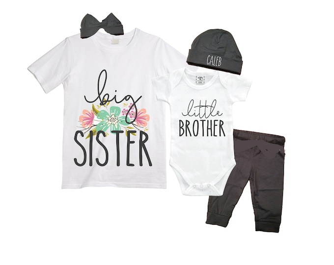 Big Sister/Little Brother Matching Sibling Set. Baby Shower Gift. Take Home Outfit. Matching Sibling Set