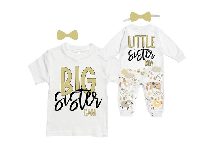 SET Big Sister/Little Sister Matching Sister Set. Pregnancy Annoucement. Baby Shower Gift.