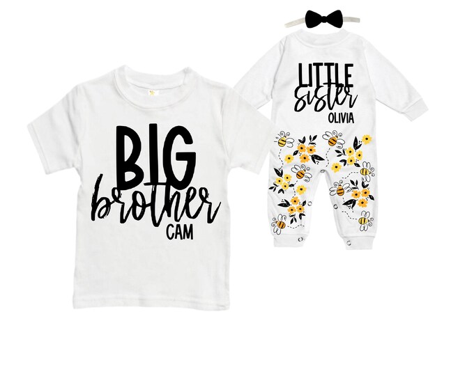 Big Brother/Little Sister Matching Sibling Set. Baby Shower Gift. Take Home Outfit. Matching Sibling Set