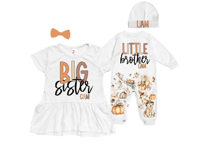 Big Sister/Little Brother Matching Sibling Set. Baby Shower Gift. Take Home Outfit. Matching Sibling Set
