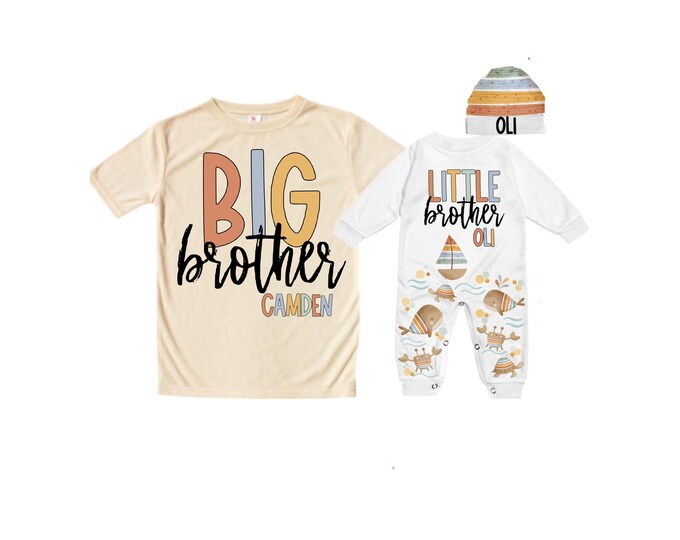 Big Brother/Little Brother Matching Sibling Set. Baby Shower Gift. Take Home Outfit. Matching Sibling Set
