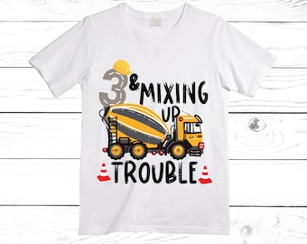 Personalized 3 Cement This is How I roll - 3 and Mixing Up trouble Construction theme Birthday Shirt. THREE Birthday. Boy's Birthday Shirt.