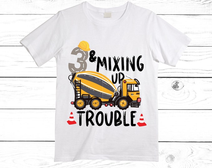 Personalized 3 Cement This is How I roll - 3 and Mixing Up trouble Construction theme Birthday Shirt. THREE Birthday. Boy's Birthday Shirt.