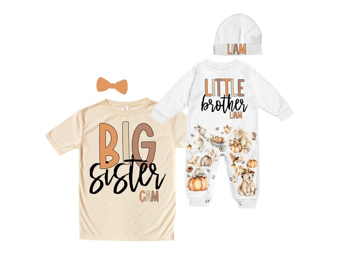 Big Sister/Little Brother Matching Sibling Set. Baby Shower Gift. Take Home Outfit. Matching Sibling Set
