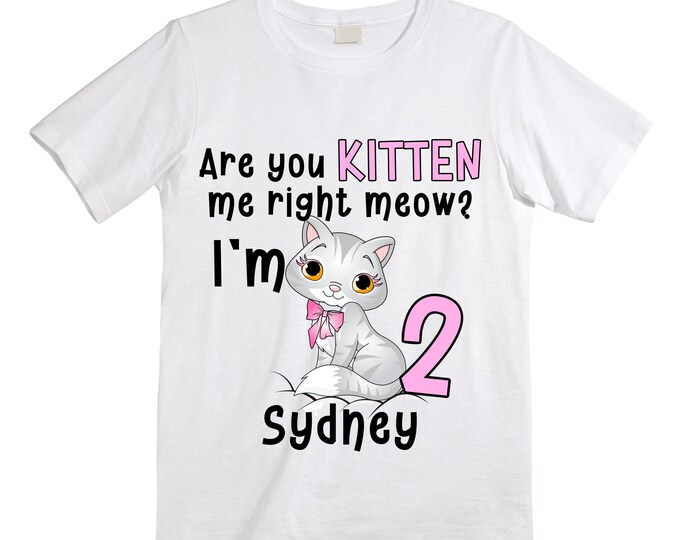 Cat/ Kitten/ Are you Kitten Me Right Meow / Purr fectly TWO Birthday Girl Shirt. Cake Smash Sleeve Birthday Shirt. TWO . Birthday Shirt