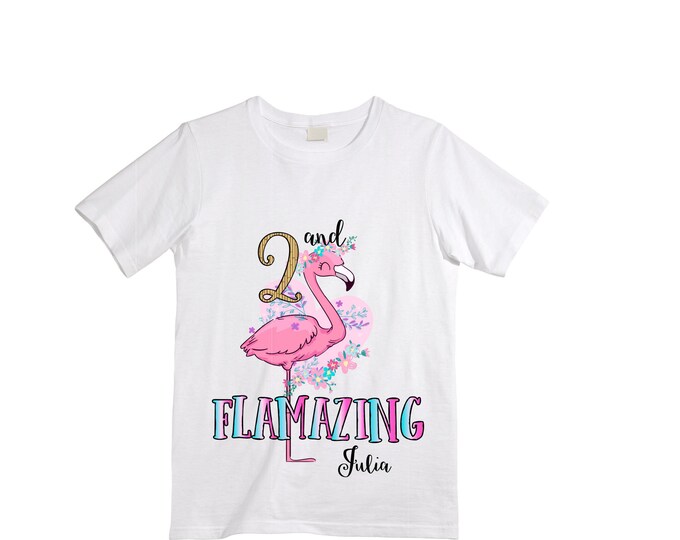 Personalized Flamingo Tropical  Themed TWO Birthday Girl Shirt. Cake Smash Sleeve Birthday Shirt. TWO . Birthday Shirt