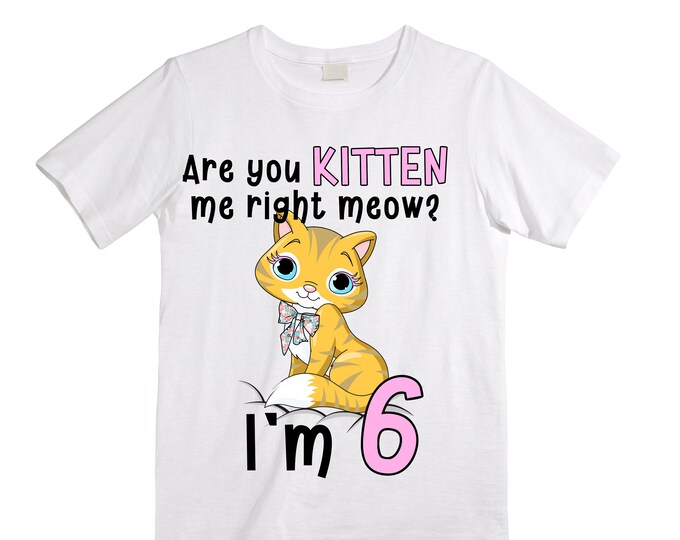 Cat/ Kitten/ Are You Kitten Me Right Now / Purr fectly / SIX Birthday Girl Shirt. Cake Smash Birthday Shirt. 6th . Birthday Shirt