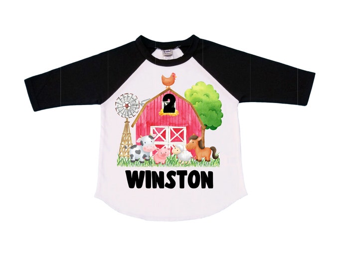Personalized Barn Farm Animal theme Birthday Shirt. Two Birthday. Boys farm  Birthday Shirt.  Farm Birthday Shirt. 2nd Birthday. TWO Second
