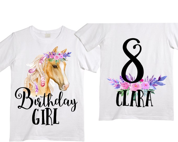 Personalized Horse Unicorn theme Birthday Shirt. Eight Birthday. Girl's Floral Dino Birthday Shirt. Dinosaur Birthday Shirt.  8th Birthday