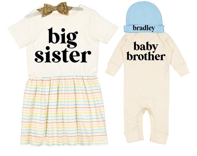 Big Sister/Little Brother Matching Sibling Set. Baby Shower Gift. Take Home Outfit. Matching Sibling Set