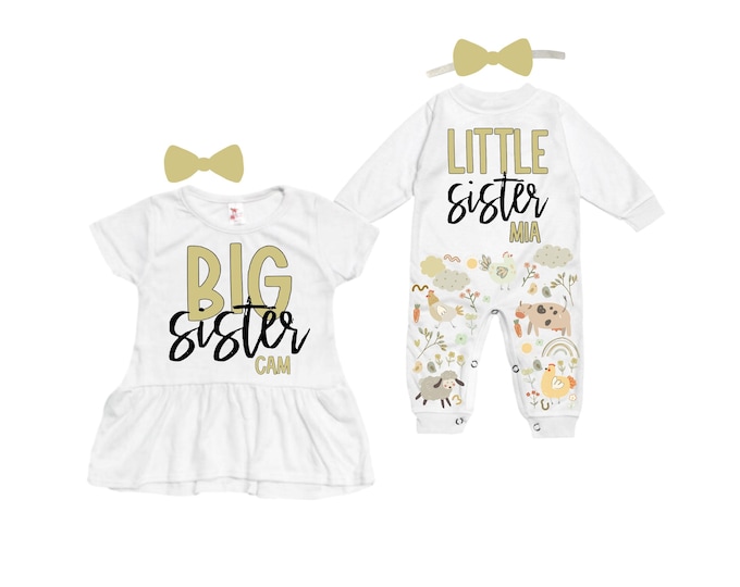 SET Big Sister/Little Sister Matching Sister Set. Pregnancy Annoucement. Baby Shower Gift.