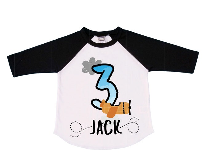 Personalized Airplane theme Birthday Shirt. THREE Birthday. Boy's Airplane Birthday Shirt. Airplane Racing Birthday Shirt.