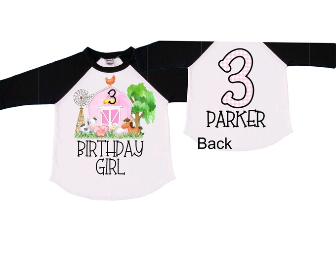 Farm Barn Tractor Farm Animal theme Birthday Shirt. THREE Birthday. Girls Cow Farm Tractor Birthday Shirt. Farm Birthday Shirt.