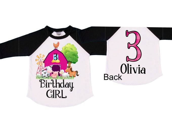 Farm Barn Tractor Farm Animal theme Birthday Shirt. THREE Birthday. Girls Cow Farm Tractor Birthday Shirt. Farm Birthday Shirt.
